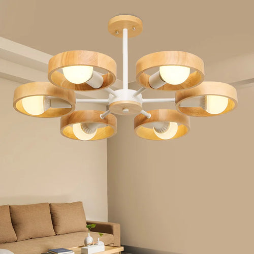 lustre scandinave minimaliste rotation 360 degrés luminaires suspendus bois créatifs - vue 4 sur 22