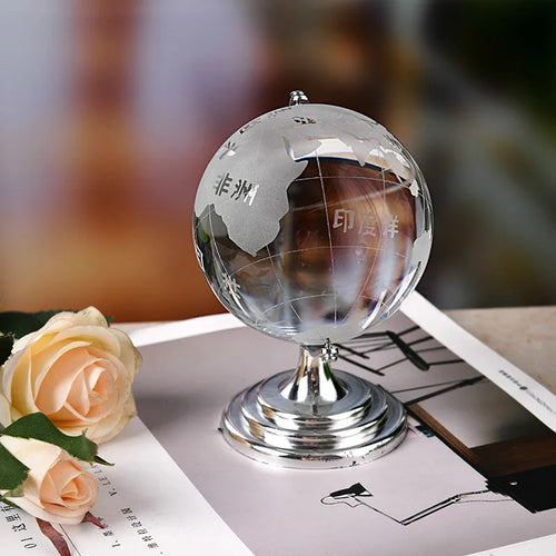 globe en cristal terrestre avec support rotatif décoration géographique - vue 4 sur 7