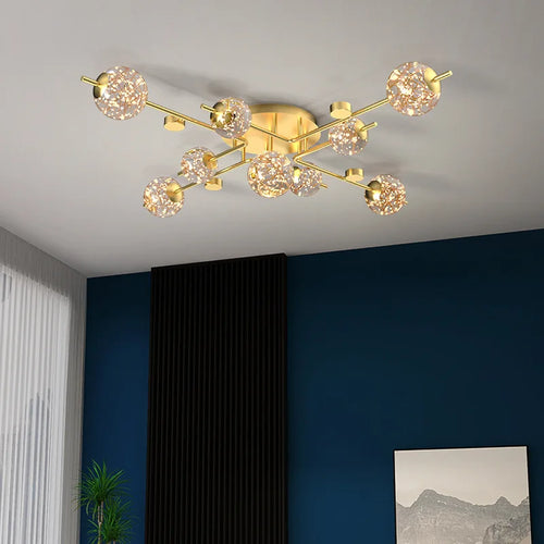 Plafonnier Led moderne lumière pour salon étude salle à manger chambre cuisine boule de verre doré - vue 3 sur 8
