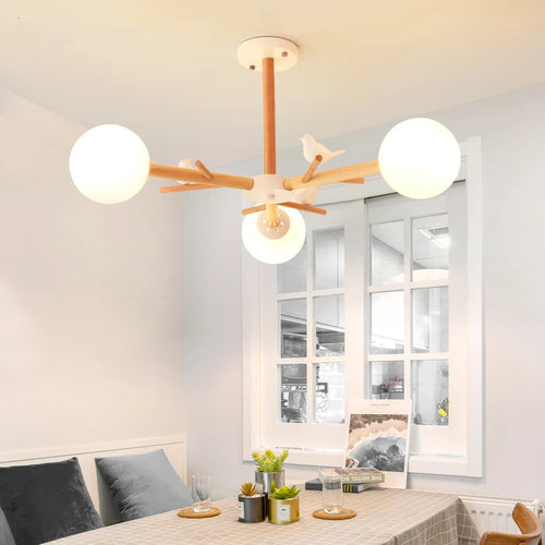 lustre nordique moderne en verre avec éclairage led décor oiseau - vue 6 sur 9