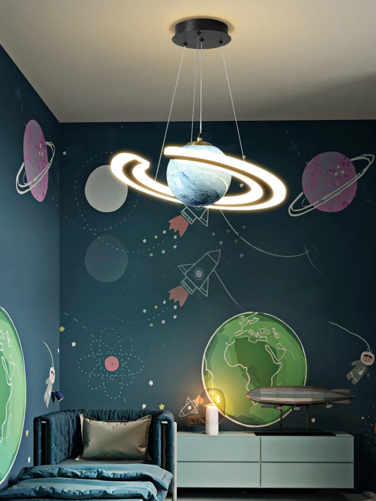 lustre nordique enfant led créatif dessin animé espace planète - vue 3 sur 10