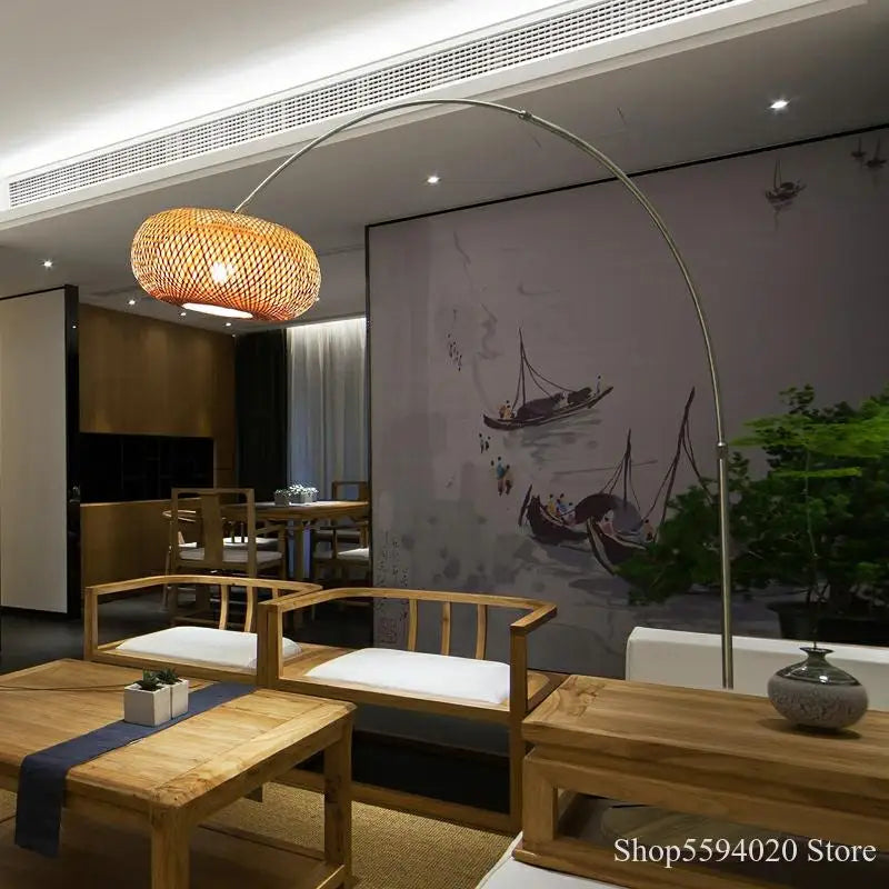lampadaire zen chinois en bois design japonais à LED - vue 4 sur 8