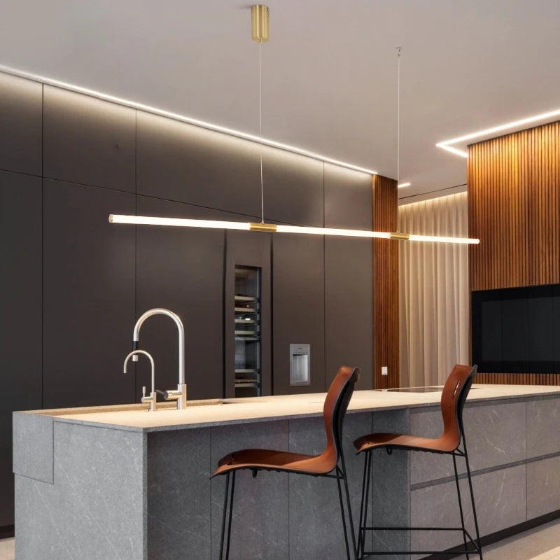Lustre design style cuivre placage moderne LED - vue 5 sur 8