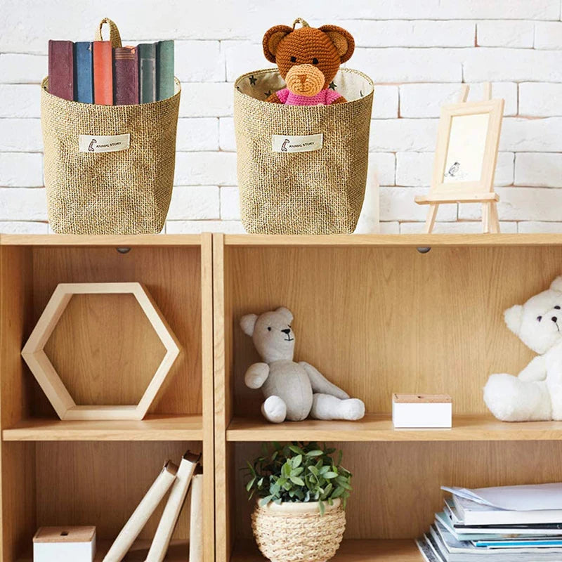 panier de rangement en jute coton et lin avec poignée - vue 3 sur 9