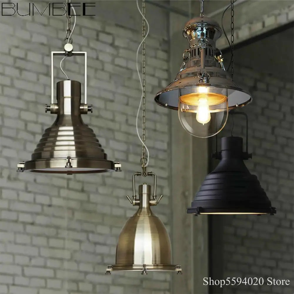suspension style loft campagne américaine éclairage rétro industriel - vue 4 sur 9
