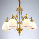 lustre moderne en cuivre avec abat-jour en verre blanc