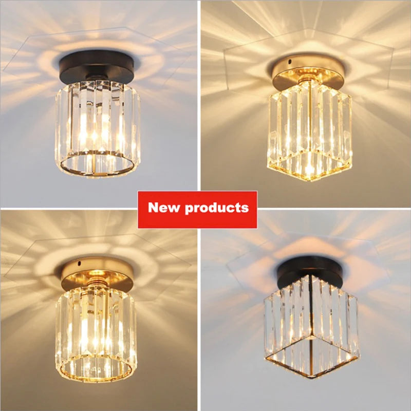 plafonnier cristal led lumières carré rond salon - vue 4 sur 11