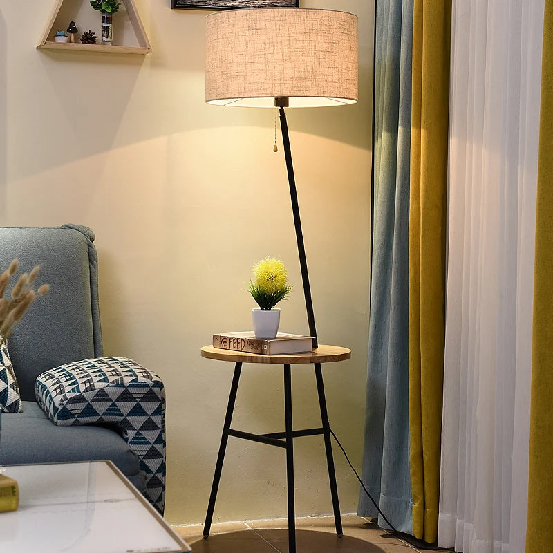 lampadaire en bois style européen avec plateau de rangement - vue 4 sur 9