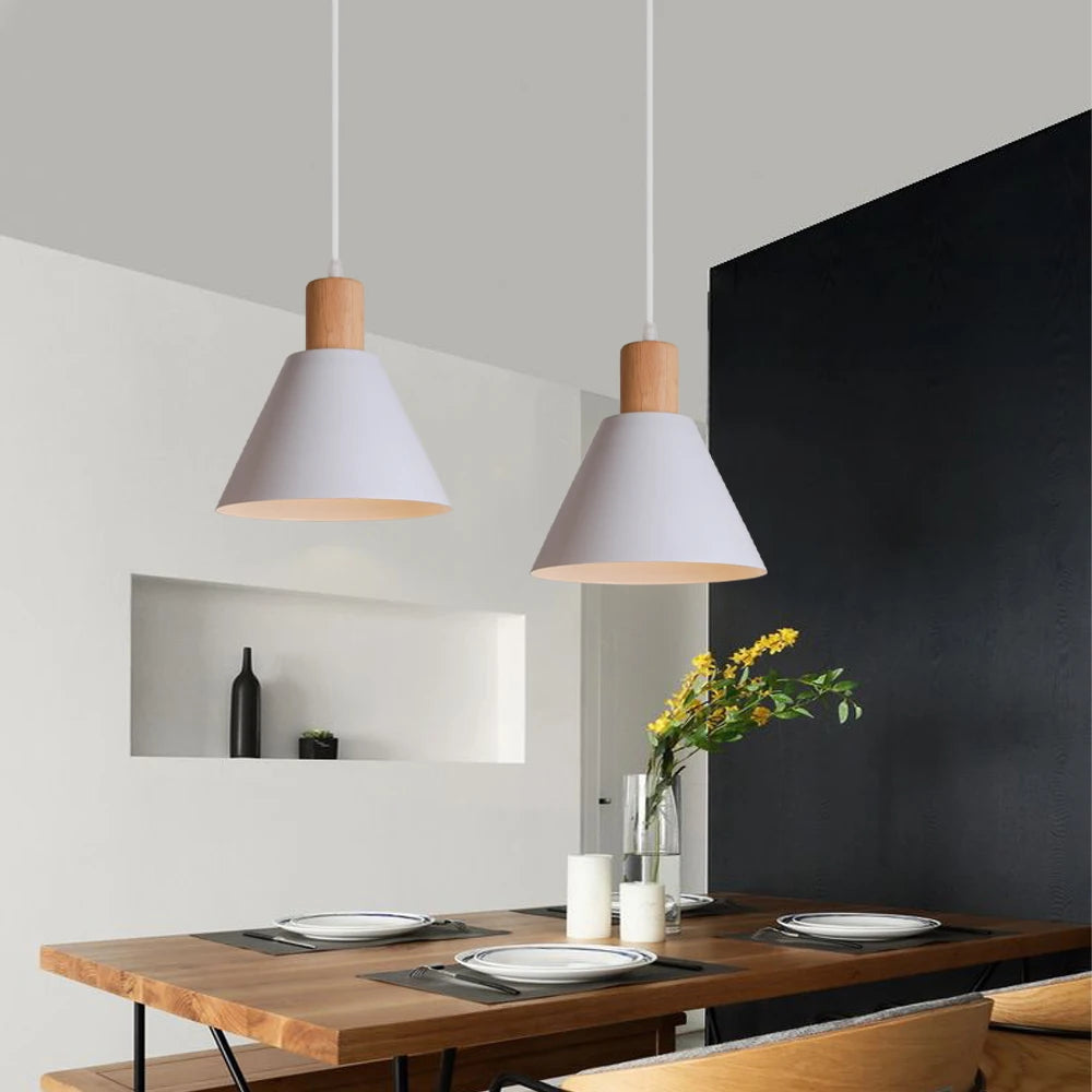 Suspension en bois nordique Vintage moderne LED lampe suspendue pour salon cuisine île maison Loft décor industriel Luminaire