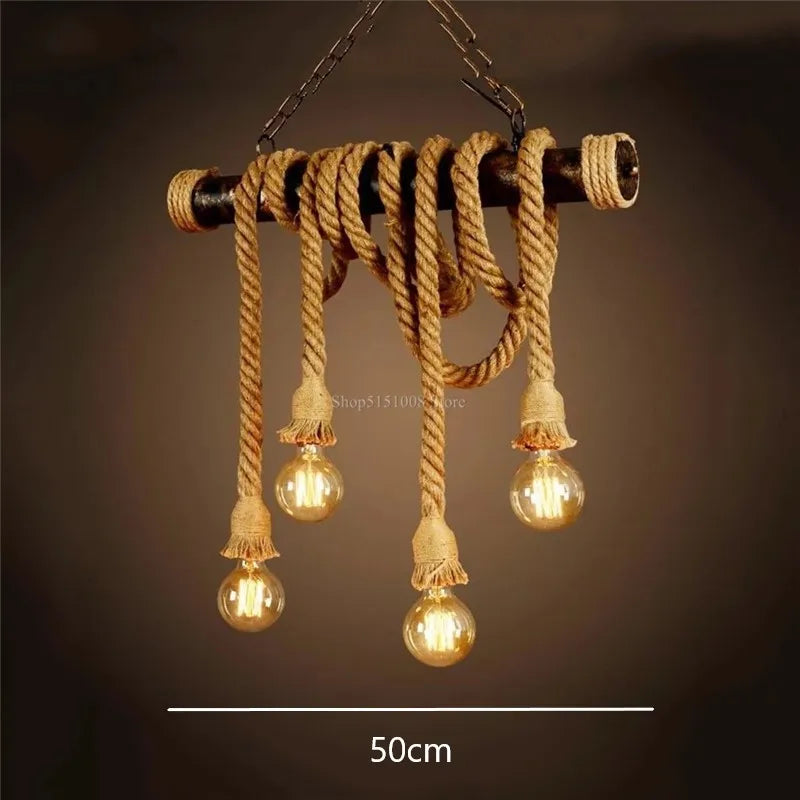 lumière suspendue style industriel rétro avec corde de chanvre