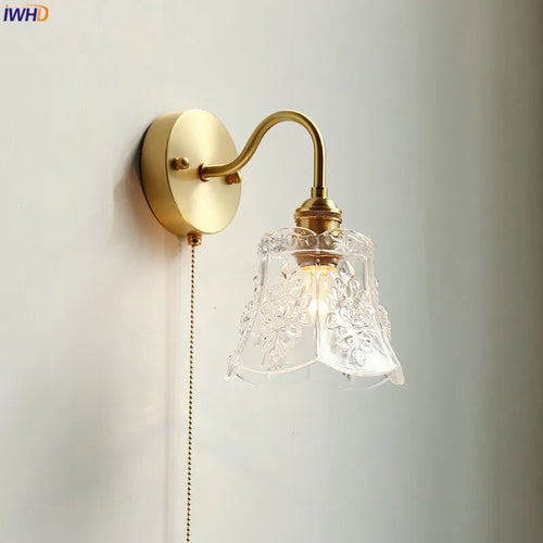 Applique murale moderne verre LED salle de bain miroir lumière tirer chaîne interrupteur chambre éclairage domestique nordique cuivre - vue 3 sur 23