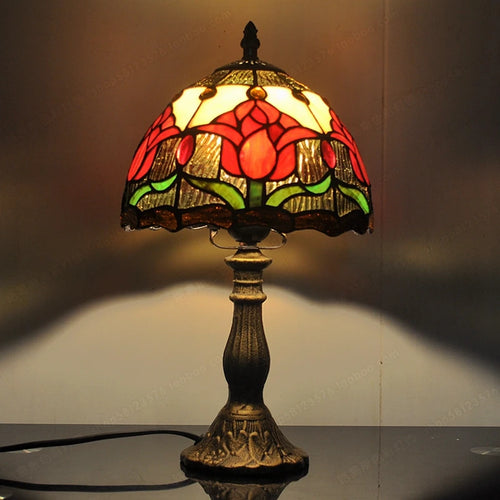 lampe à poser style campagnard en verre tiffany - vue 3 sur 5