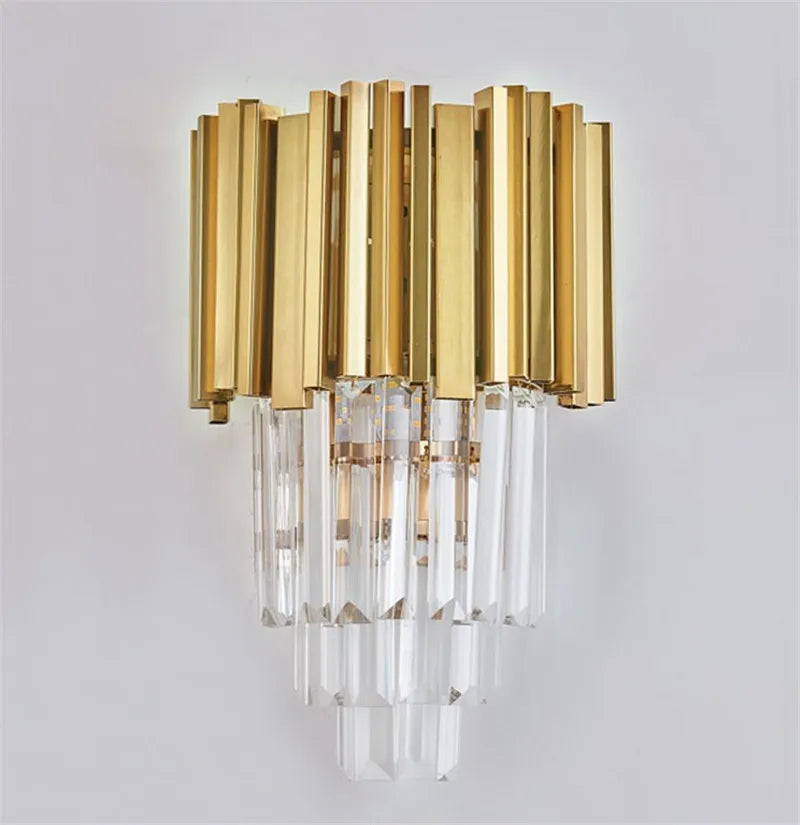 Crystal Wall Light, Gold Black Finish Wall Sconce, Modern K9 Crystal Drops Shade Wall Lamp Bedroom Living Room Lighting - vue 7 sur 7