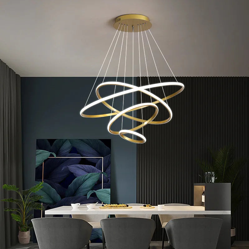 lustre moderne led en acrylique avec anneau lumineux - vue 3 sur 8