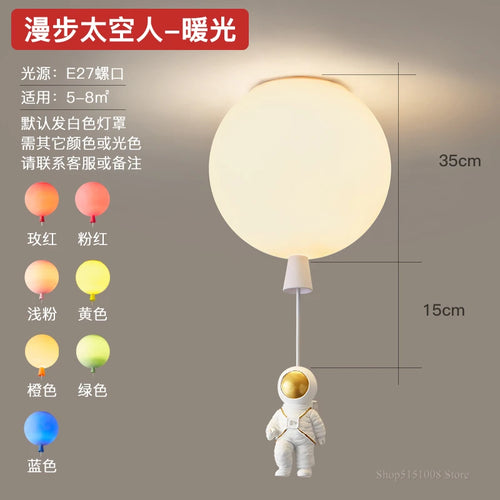 plafonnier led nordique créatif astronaute ballon pour enfants - vue 18 sur 21