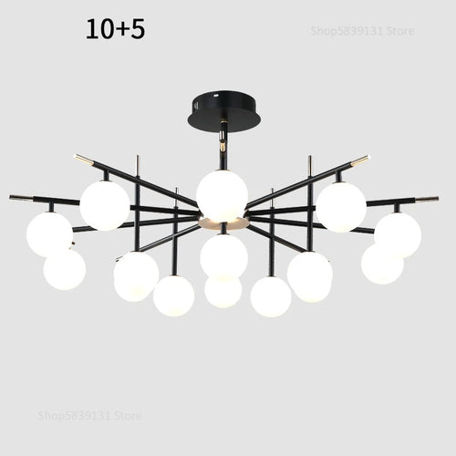 lustre nordique en fer avec boule de verre led pour restaurant - vue 19 sur 20