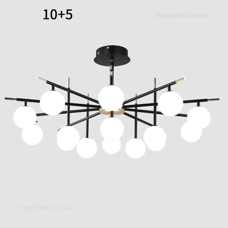 lustre nordique en fer avec boule de verre led pour restaurant - vue 18 sur 20