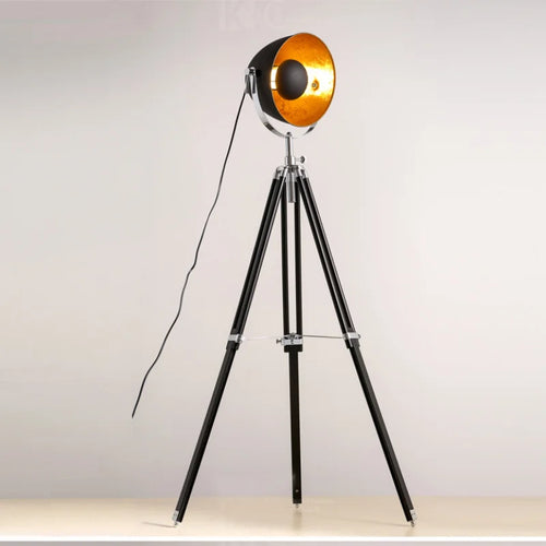 lampe de sol vintage à trépied style industriel avec ampoules edison - vue 5 sur 6