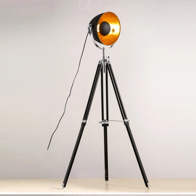 lampe de sol vintage à trépied style industriel avec ampoules edison - vue 4 sur 6