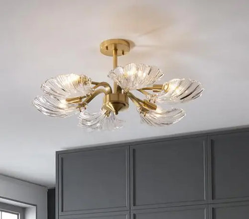 plafonnier en verre antique coquille cuivre lumière moderne design élégant - vue 8 sur 7