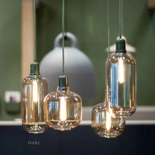 suspension à led en verre et marbre design danois rétro industriel - vue 10 sur 12