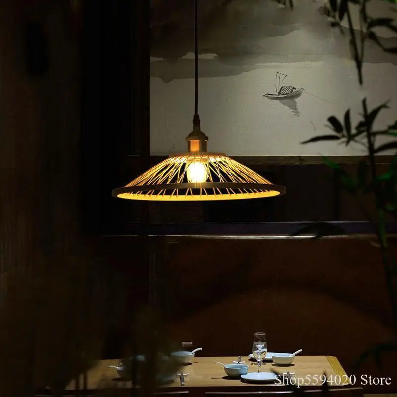 lustre en bambou zen créatif pour restaurant et bar - vue 3 sur 6