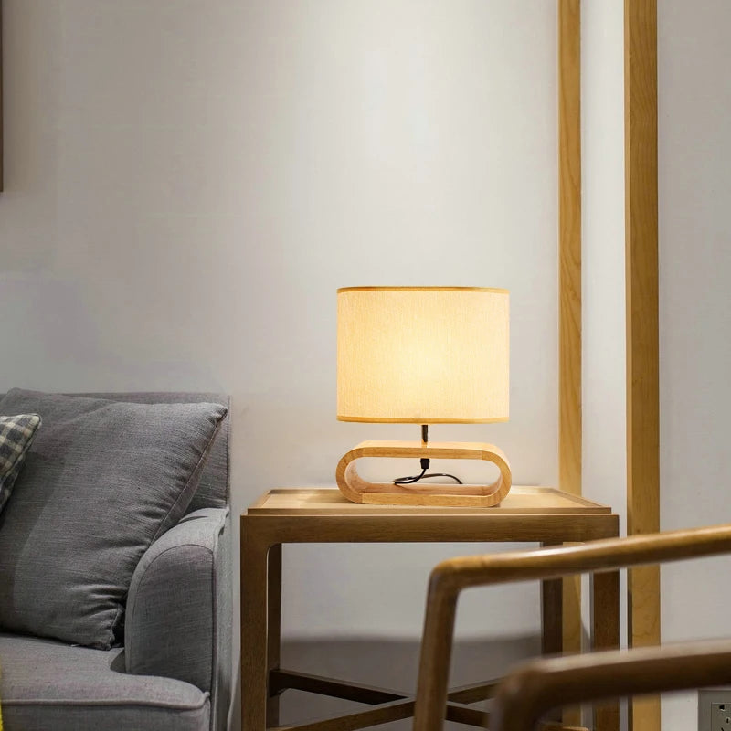 lampe de table nordique en bois créative moderne abat-jour en lin - vue 4 sur 6