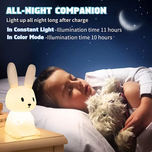 veilleuse lapin mignon en silicone usb pour enfants kawaii - vue 5 sur 7