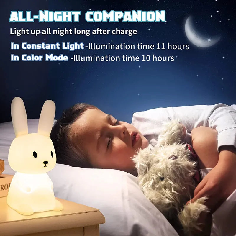 veilleuse lapin mignon en silicone usb pour enfants kawaii - vue 5 sur 7