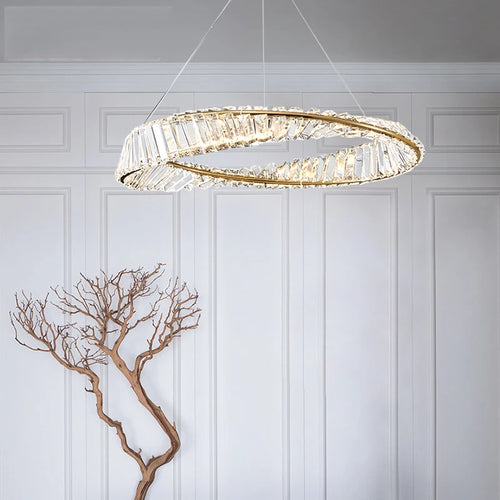 lustre moderne de luxe en cristal lampe annulaire suspendue - vue 5 sur 9