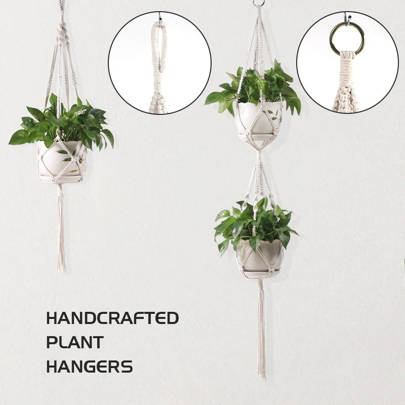 panier suspendu en macramé pour plantes artisanales décoration intérieure - vue 2 sur 18