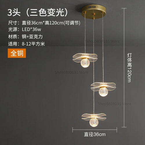 lustre moderne en acrylique et cuivre led feuille de lotus - vue 11 sur 18