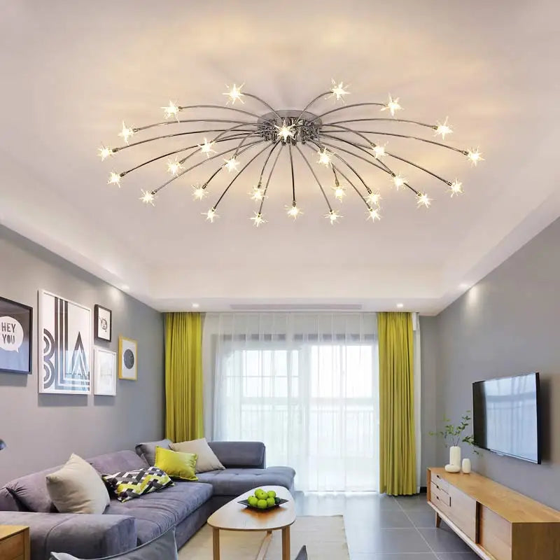 lustre moderne design chrome avec led pour éclairage maison - vue 3 sur 7