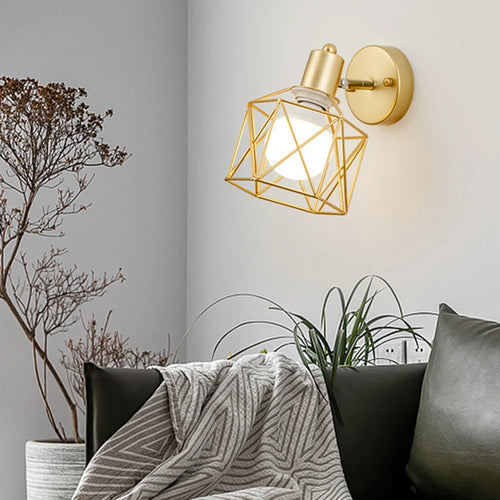 applique murale led moderne en bois avec cage en fer - vue 7 sur 9