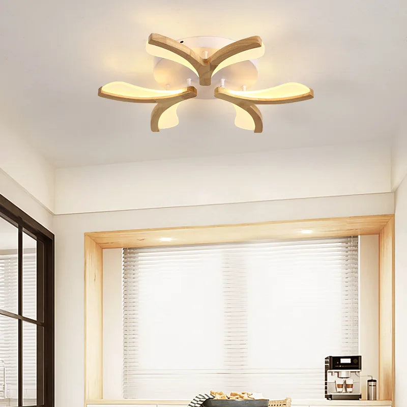 plafonnier led nordique en bois massif simple moderne - vue 5 sur 10