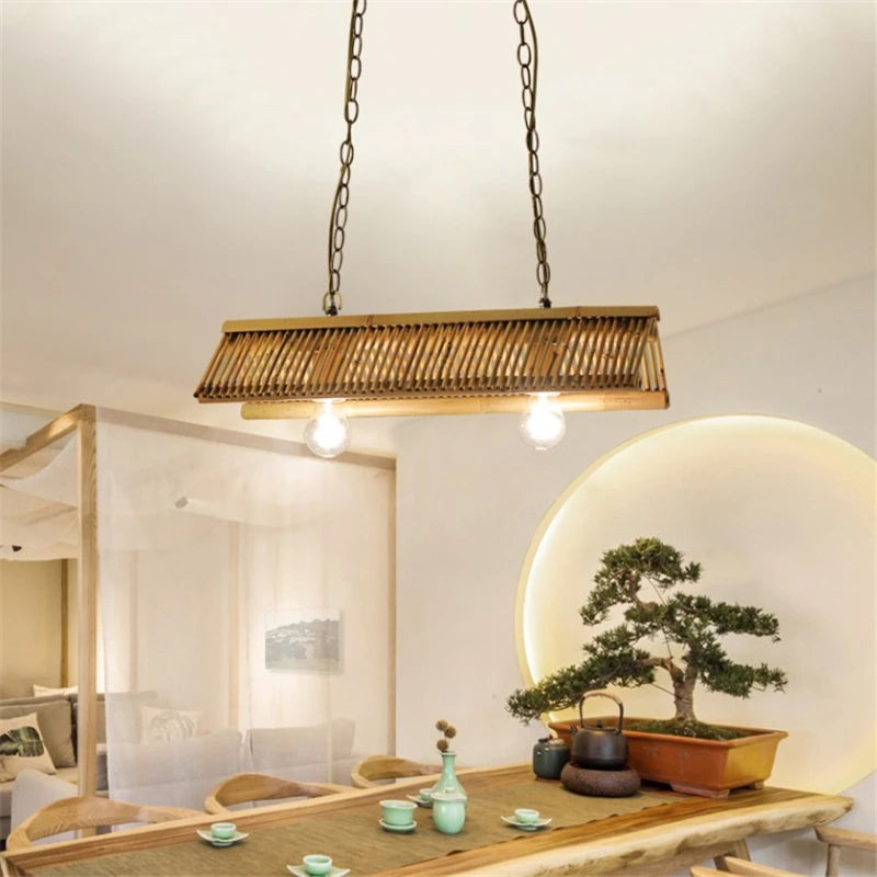 lustre en bambou vintage pour café bar et restaurant - vue 3 sur 9