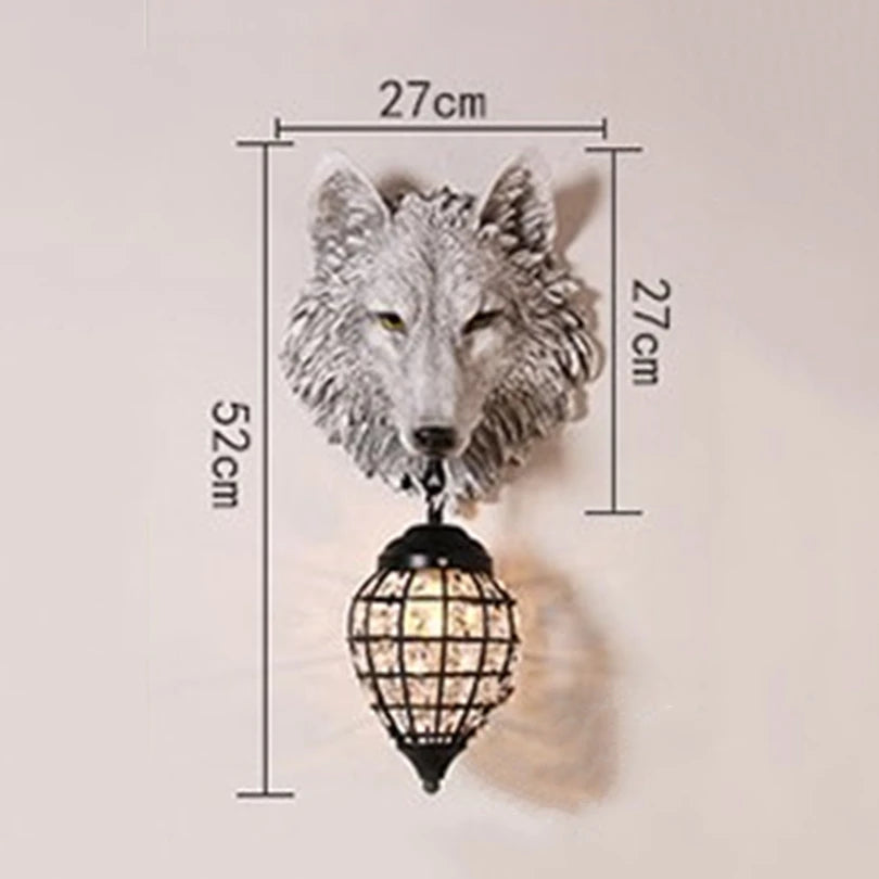 applique murale vintage en résine loup avec lumière led - vue 5 sur 7