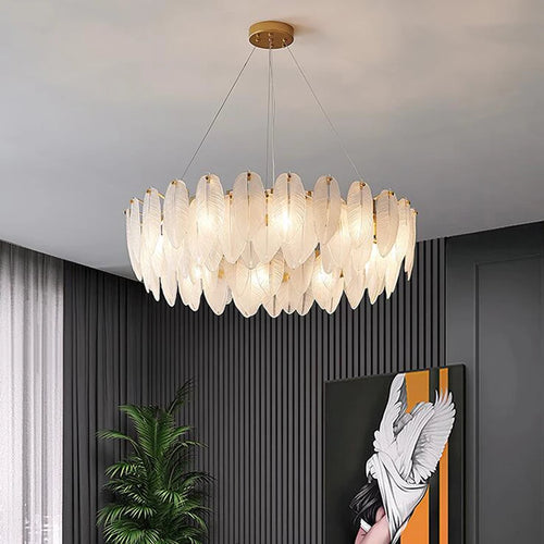 lustre moderne en verre en forme de plume d'oie éclairage suspendu - vue 6 sur 12