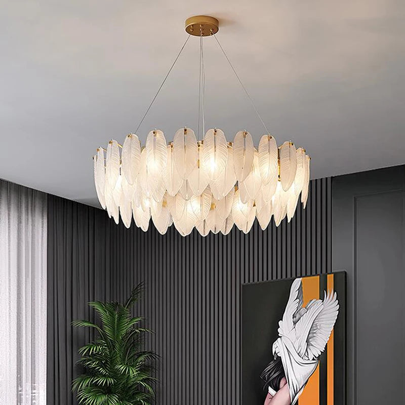 lustre moderne en verre en forme de plume d'oie éclairage suspendu - vue 5 sur 12