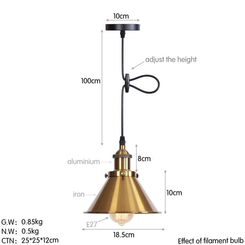 suspension vintage industrielle avec abat-jour en fer - vue 13 sur 14