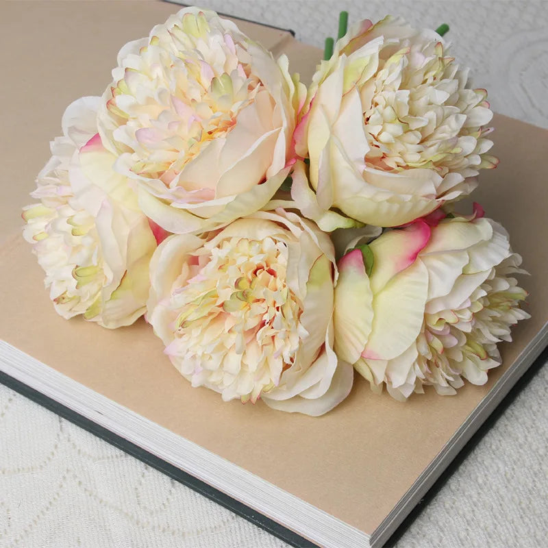 bouquet de 5 pivoines artificielles en soie pour décoration - vue 11 sur 14