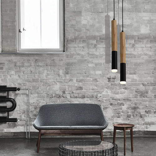 Bois suspension LED lumière 7W lampe suspendue salle à manger/salon cuisine île boutique bar café droplight Long Tube lampes suspendues nordiques - vue 3 sur 6