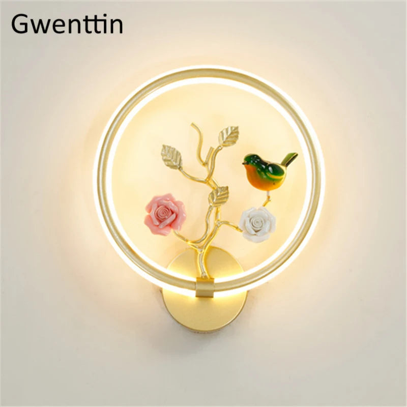 applique murale ronde à led fleur et oiseau décoratif pour intérieur - vue 10 sur 20