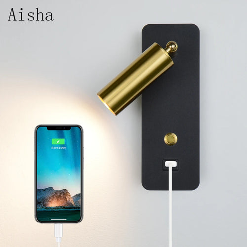 applique murale led moderne artistique avec interrupteur et usb - vue 2 sur 9
