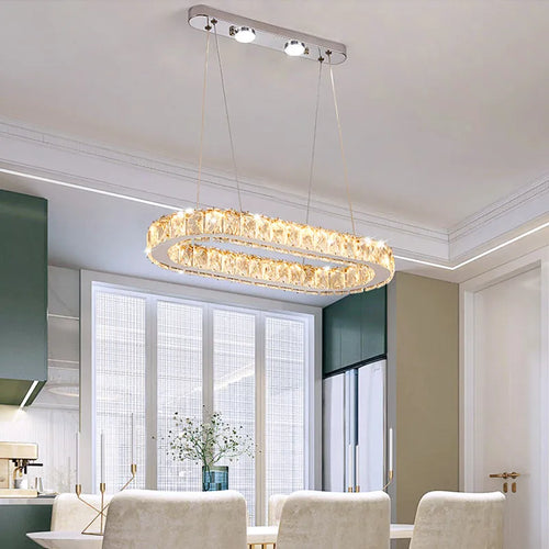 lustre moderne en acier inoxydable avec cristal et éclairage led - vue 5 sur 5