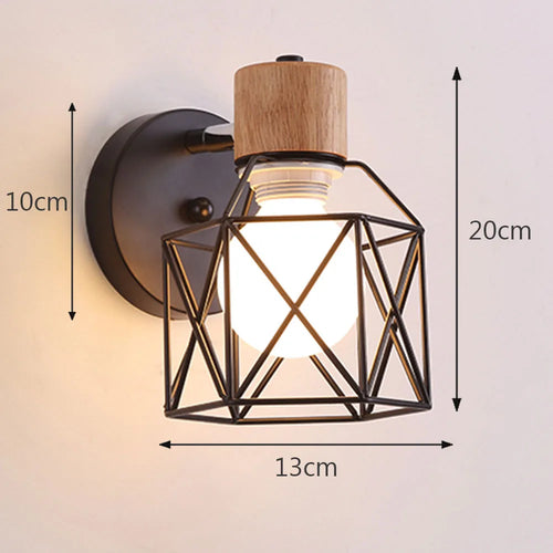 applique murale led moderne en bois avec cage en fer - vue 10 sur 9