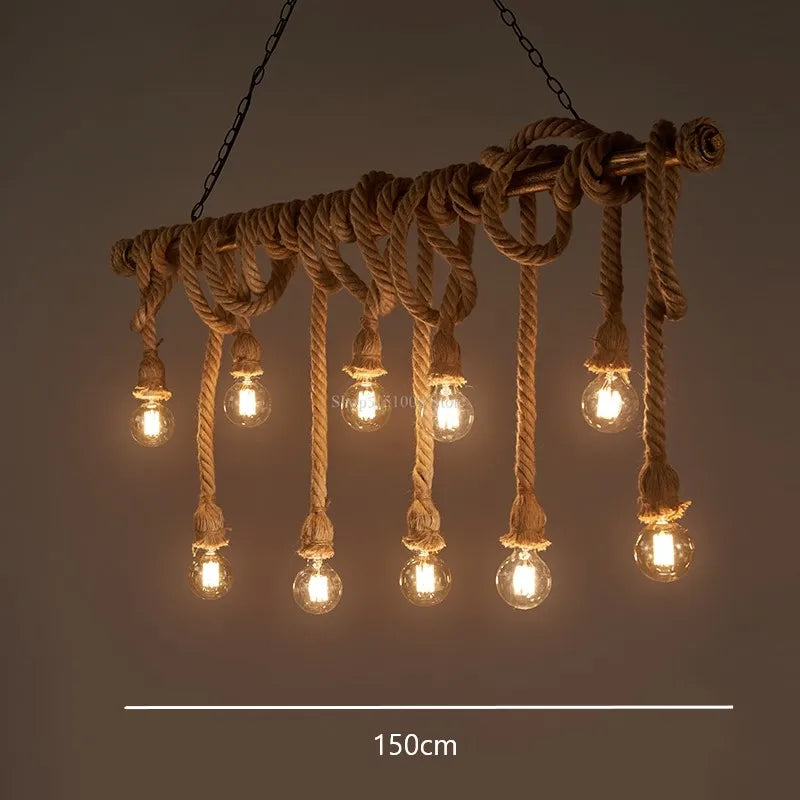 lumière suspendue style industriel rétro avec corde de chanvre - vue 9 sur 9