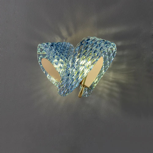 applique murale art déco en cuivre et verre bleu design élégant - vue 5 sur 14