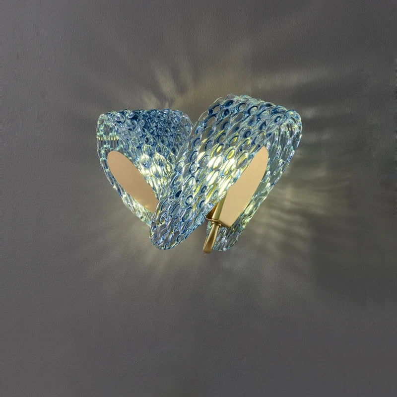 applique murale art déco en cuivre et verre bleu design élégant - vue 4 sur 14