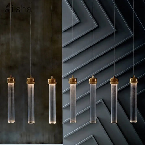 suspension en verre rayé design nordique créatif pour éclairage moderne - vue 3 sur 9